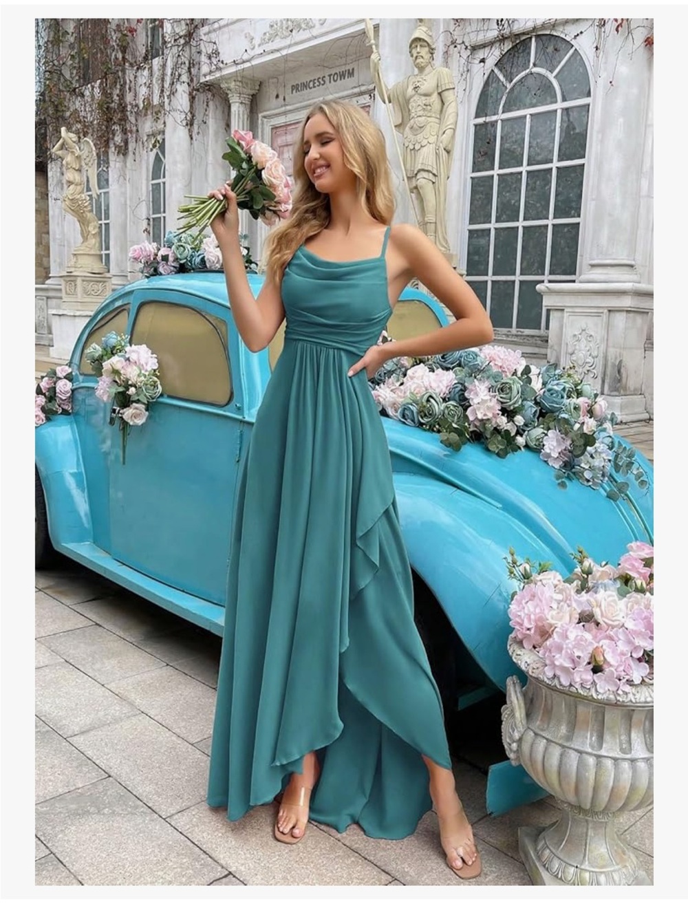 Elegant Teal Cascade Maxi Dress